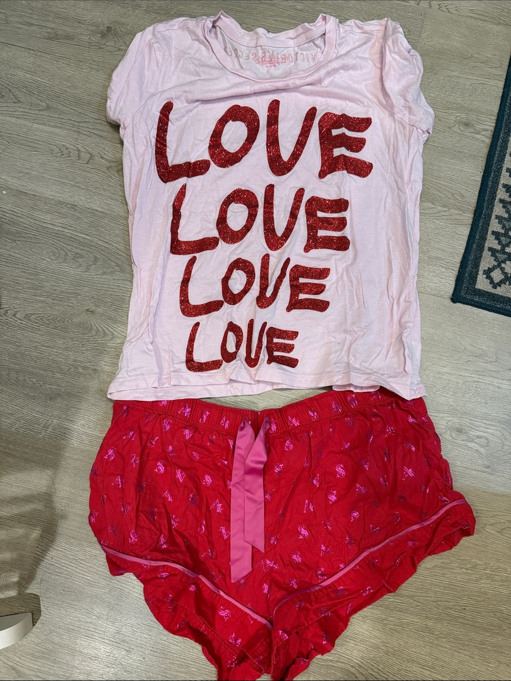 Victoria's Secret Pink Top & Red 'Love' Short Pajama Set